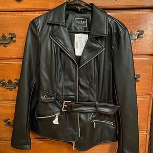 Guess brand new black leather jacket